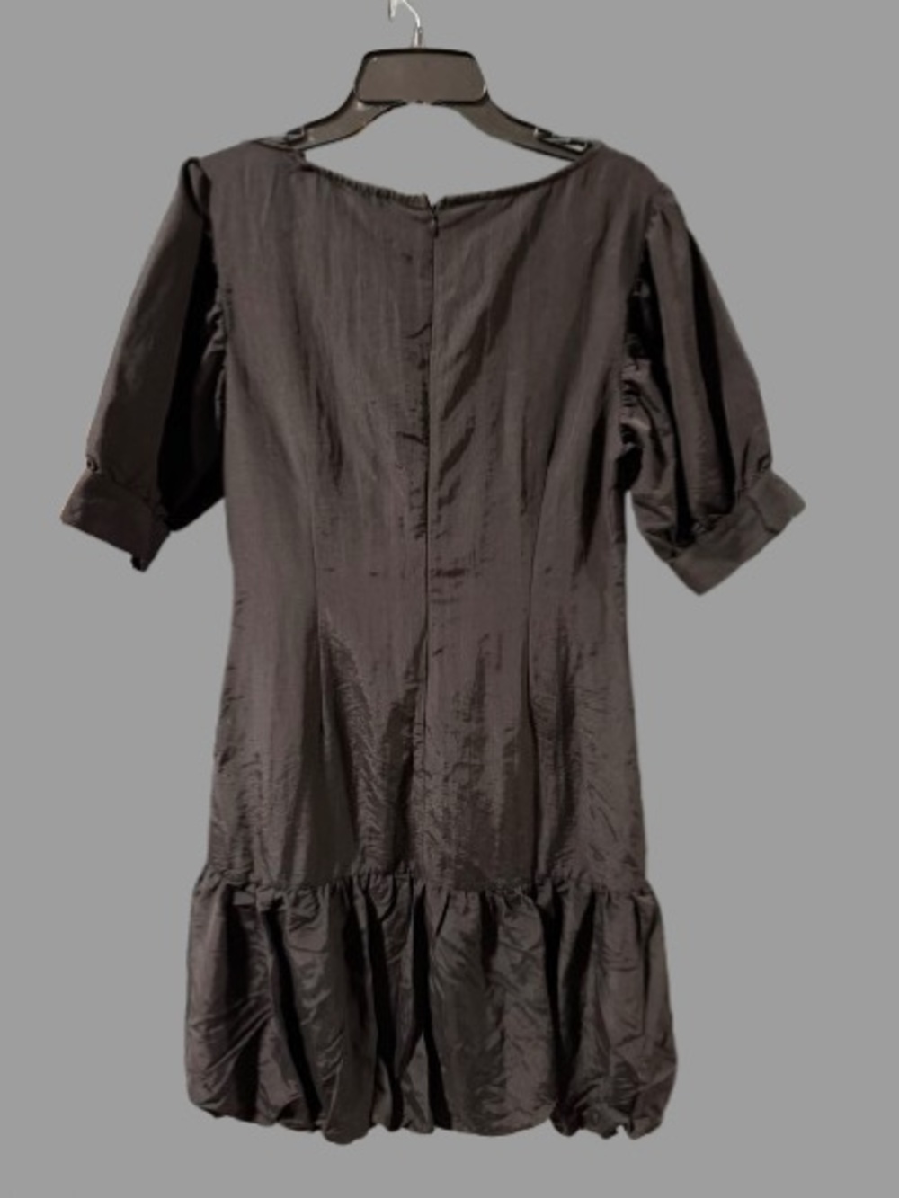 Aware Black Puff-Sleeve Mini Dress with Ruffle Hem |M| - Picture 3 of 4
